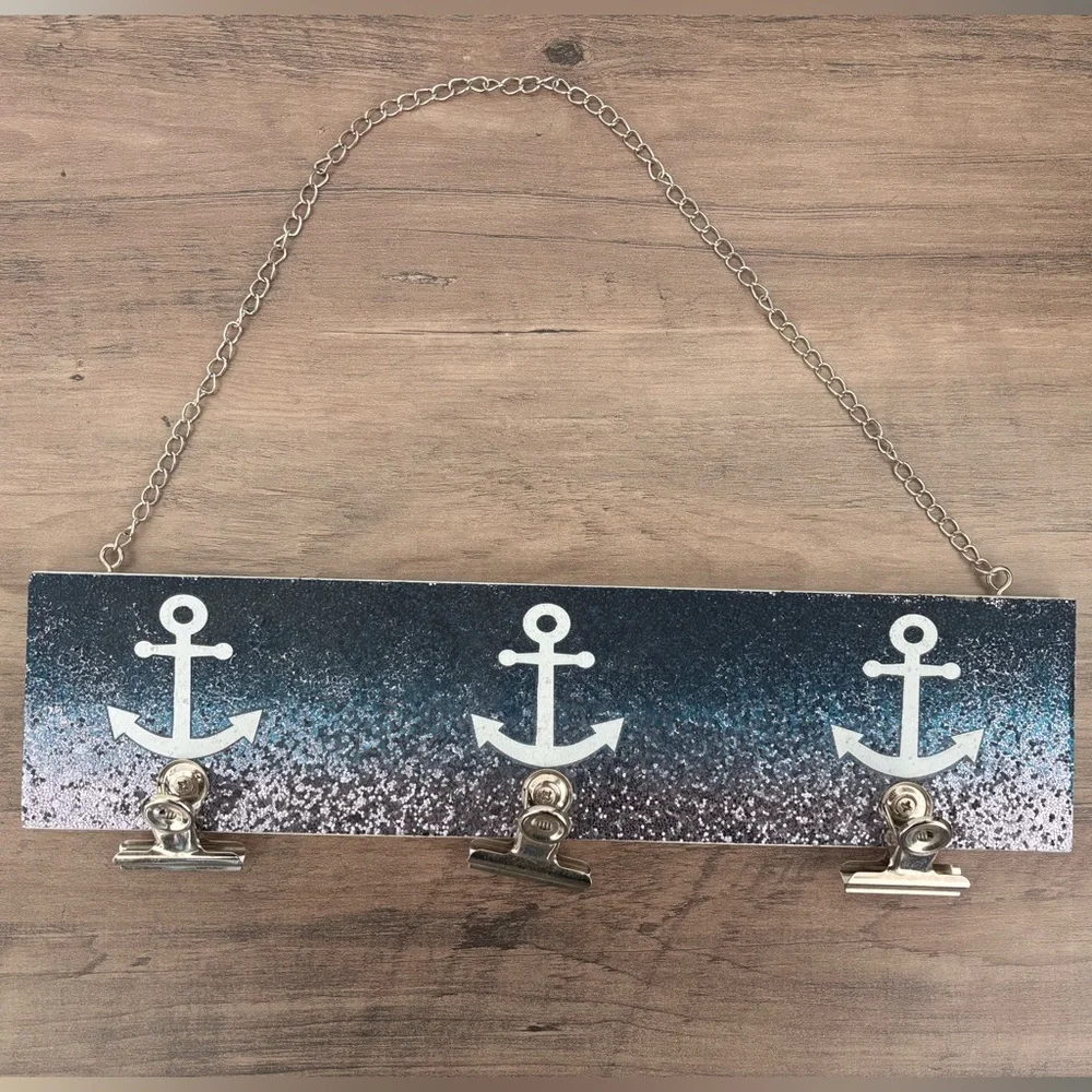 Nautical Anchor Wall Decor with Clips - Glittery Blue and White